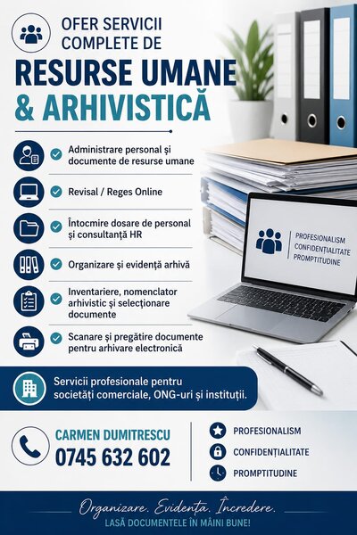 Ofer servicii complete de Resurse Umane si arhivistica.